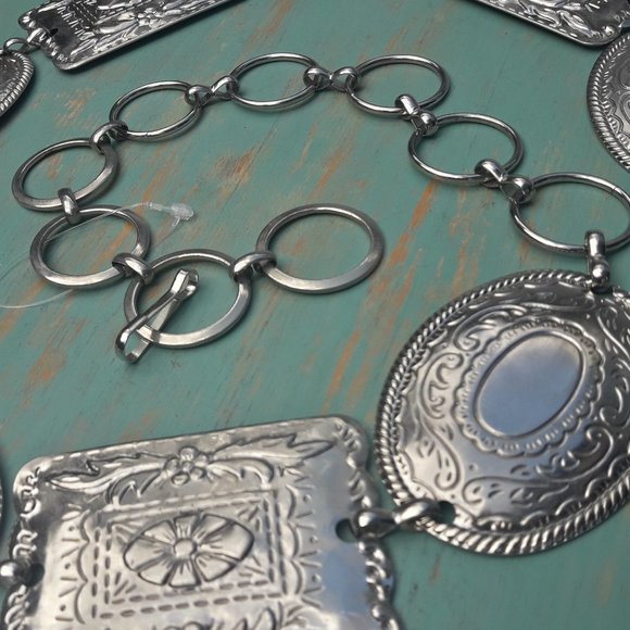 Metal Conch Belt Chunky Vintage Silver Real Metal Studded Womens Chain Link - Picture 10 of 12